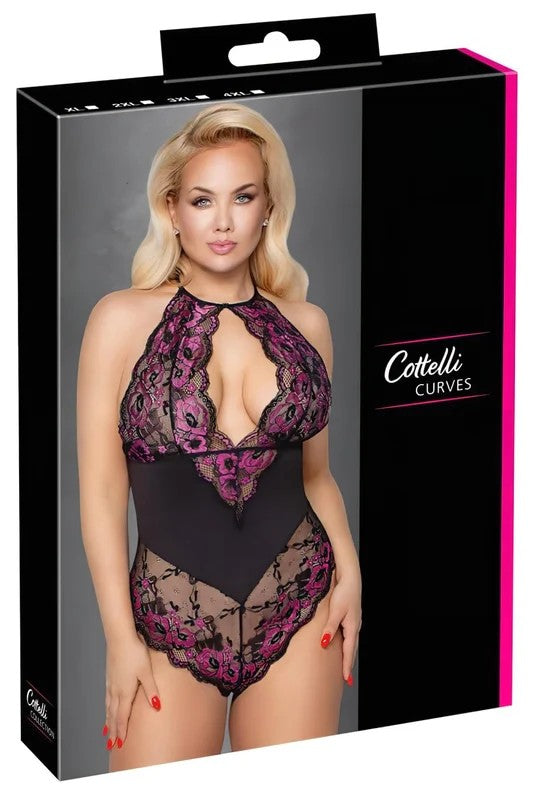 CottelliPlusSize–Blumen-Body(schwarz-lila)–3XL
