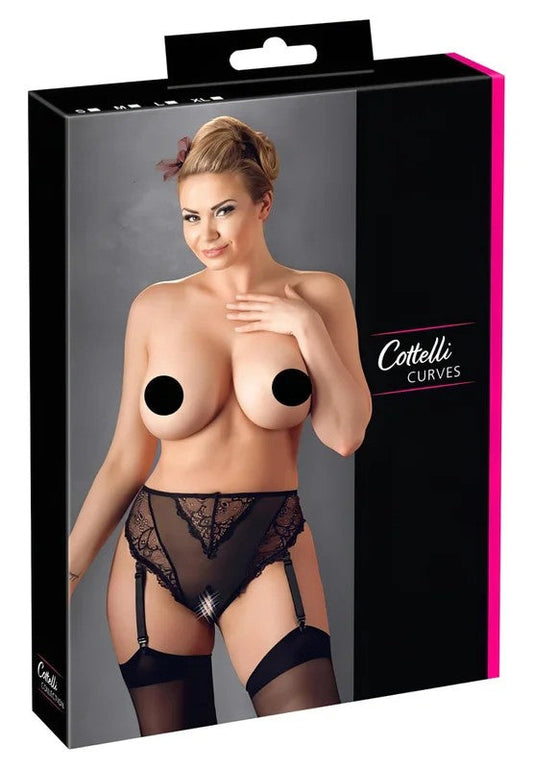 CottelliPlusSize–Spitzenstrumpfhalter-String(schwarz)