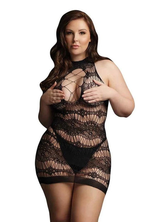 CrissCrossNeckMiniDressBlackOneSize–QueenSize