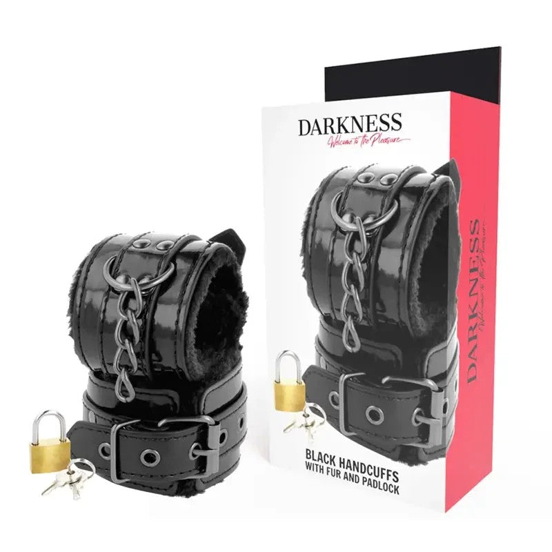 DARKNESS–SCHWARZE,VERSTELLBARELEDERHANDSCHELLENMITVORHNGESCHLOSS