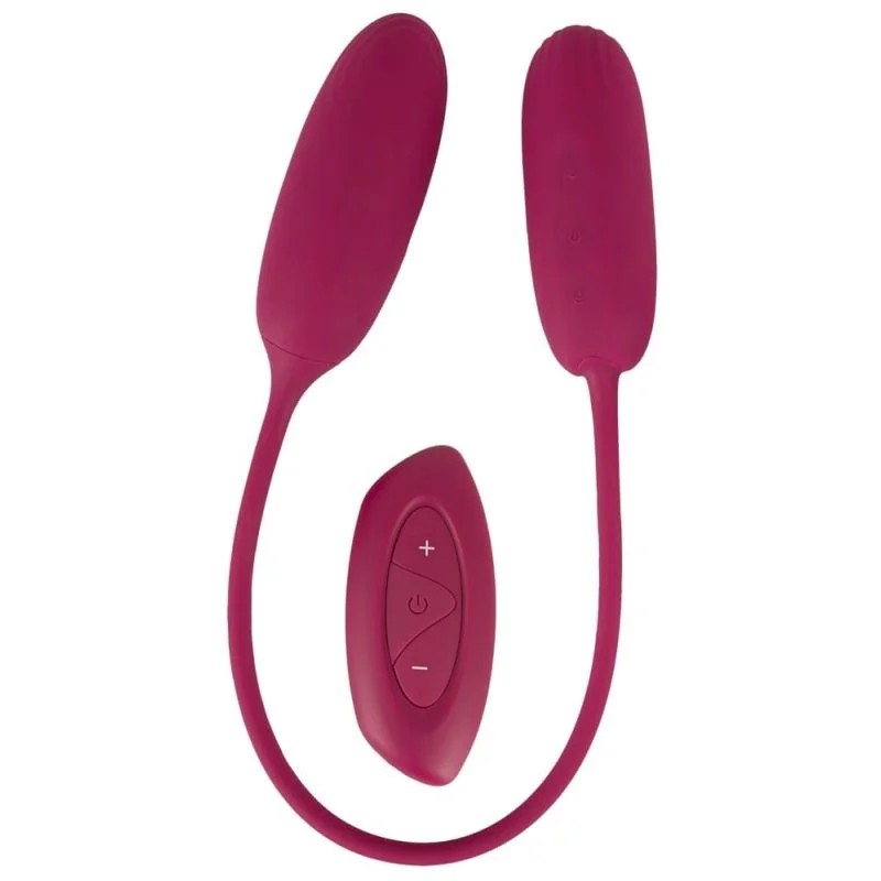 Doppel-Vibrobullet„RCShaking&VibratingLoveEggDuo“verbundenmit31-cm-Silikonband