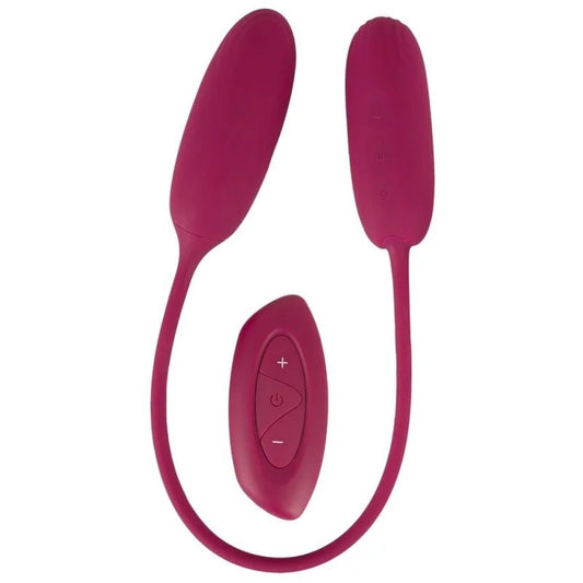 Doppel-Vibrobullet„RCShaking&VibratingLoveEggDuo“verbundenmit31-cm-Silikonband