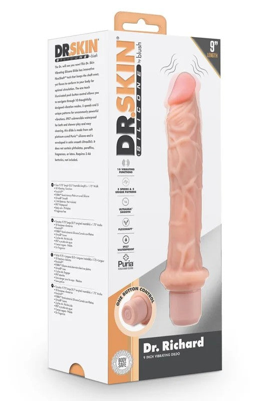 DR.SkinSiliconeDrRichard9InchVibratingDildoBeige