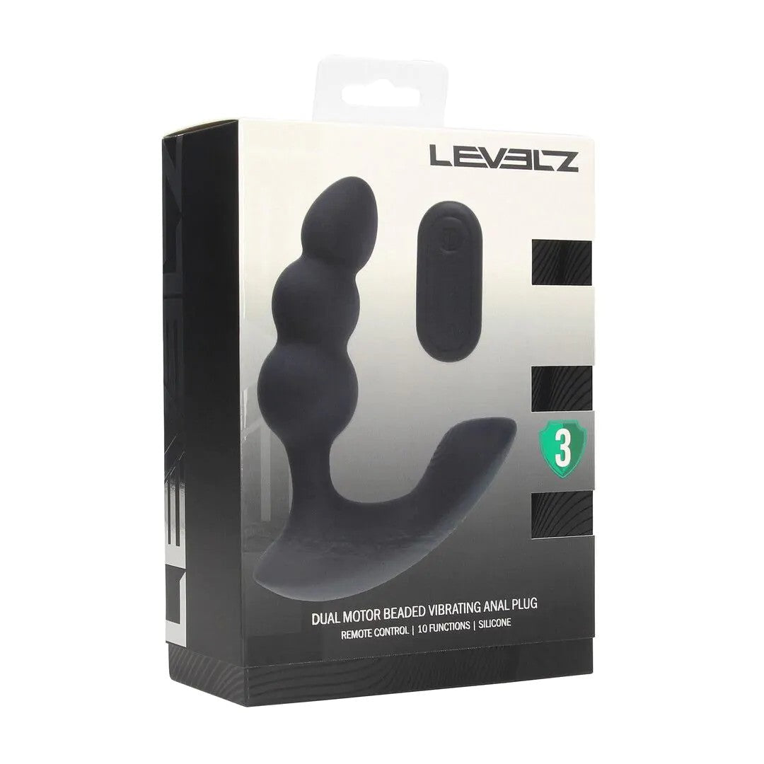 DualMotorRemoteControlBeadedVibratingLiquidSiliconeProstateStimulator–Black