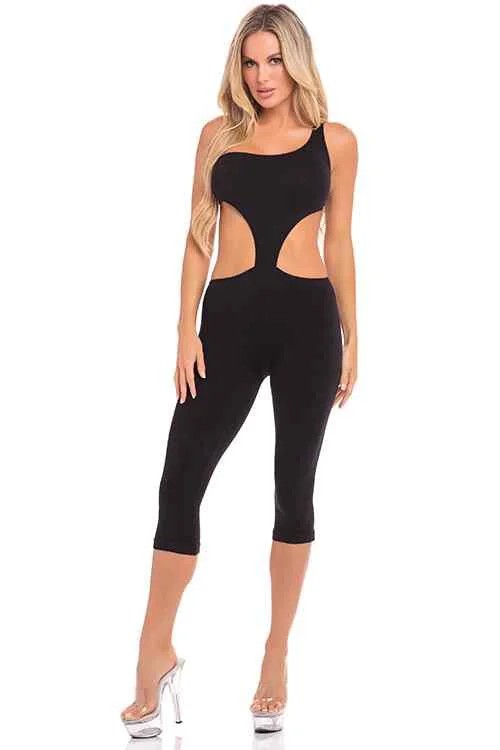 EingeschnittenerCatsuitmiteinerSchulterschwarzS–4XL