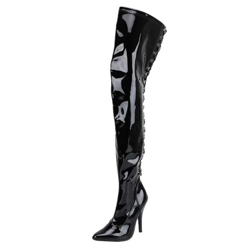 EroganceStretchlackThighHighStiefelS3063Größe36–46