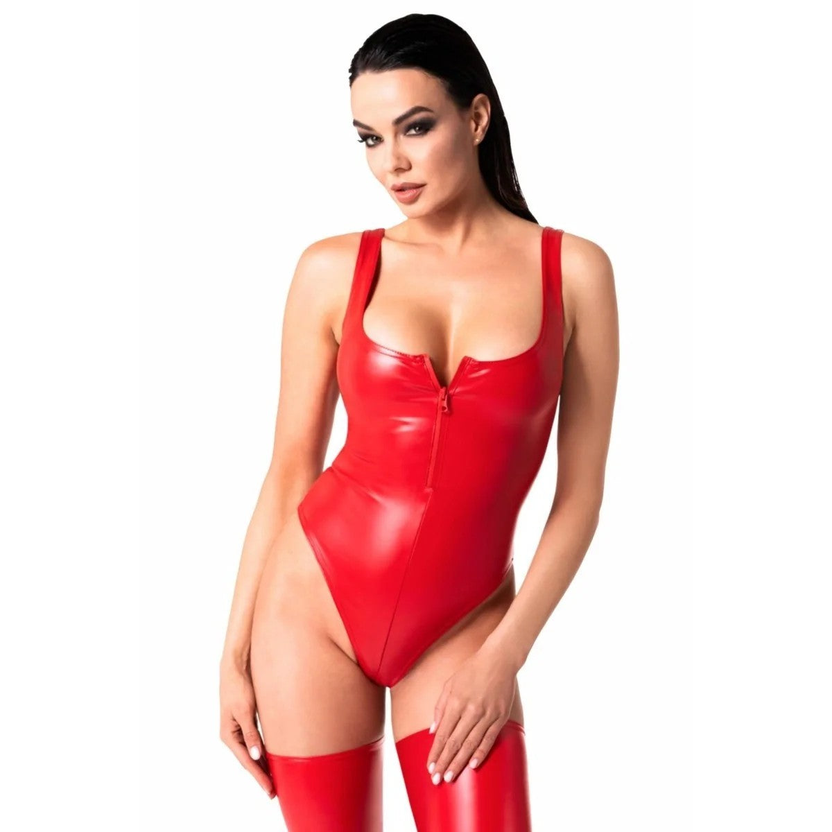 F352WETLOOKBODYMITFRONTREISSVERSCHLUSSVONNOIRHANDMADE