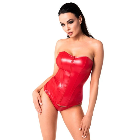 F355WETLOOKCORSAGEN-TOPROTVONNOIRHANNDMADEORGIACOLLECTION