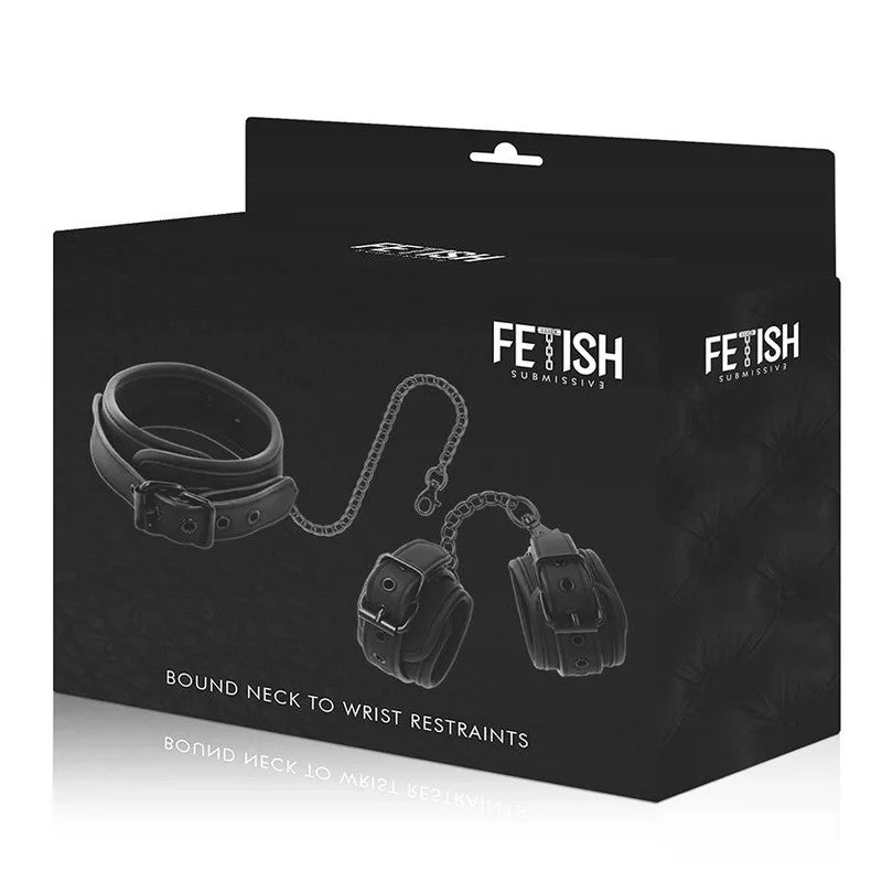 FETISHSUBMISSIVE–HALSKETTEUNDHANDSCHELLENAUSVEGANEMLEDERMITNOPRENE-FUTTER
