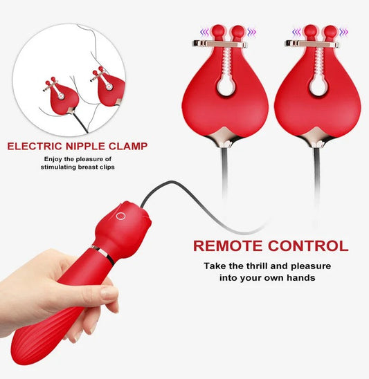 G-Punkt-Vibrationsdildo,Doppel-Nippelklemmen-Vibrator–2-in-1-Rosen-SexspielzeugfürFrauen