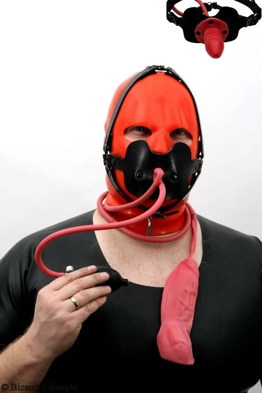 Gagheadharnessinflatablewithtesticlecondomoptionlockableuniblacknotlockablewithoutlocks
