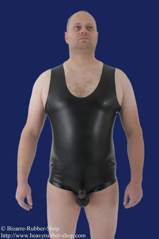 GentsbodywithtesticlecondomandoptionsMblackRubber0,35mmwithoutdildo/plug