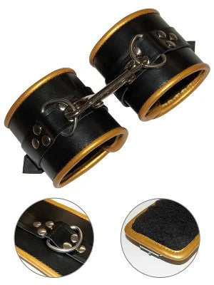 GoldenPaddedLeatherRestraintCuffs
