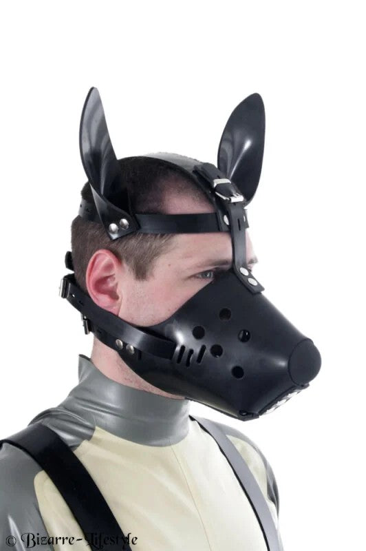 GummiHundemaskeunischwarzabschließbarmitBallknebelohneSchlösser