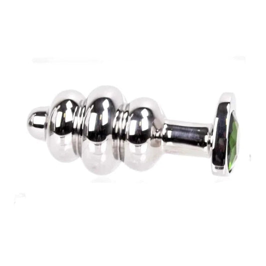 HeartshapedJewelledRibbedButtplug