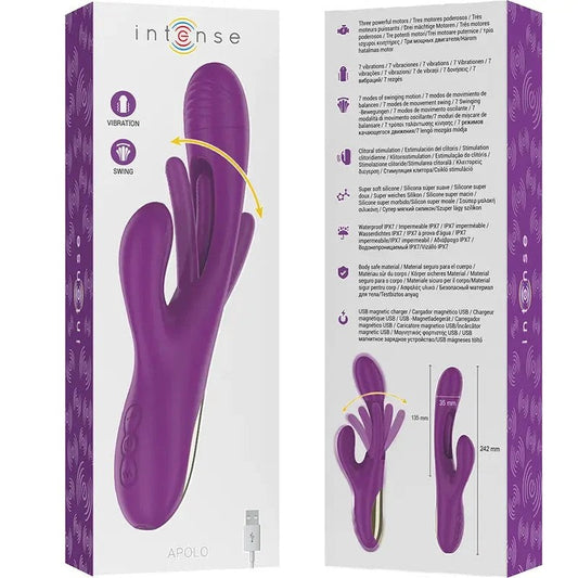 INTENSE–APOLOWIEDERAUFLADBARERMULTIFUNKTIONSVIBRATOR7VIBRATIONENMITLILASCHWINGENDERZUNGE