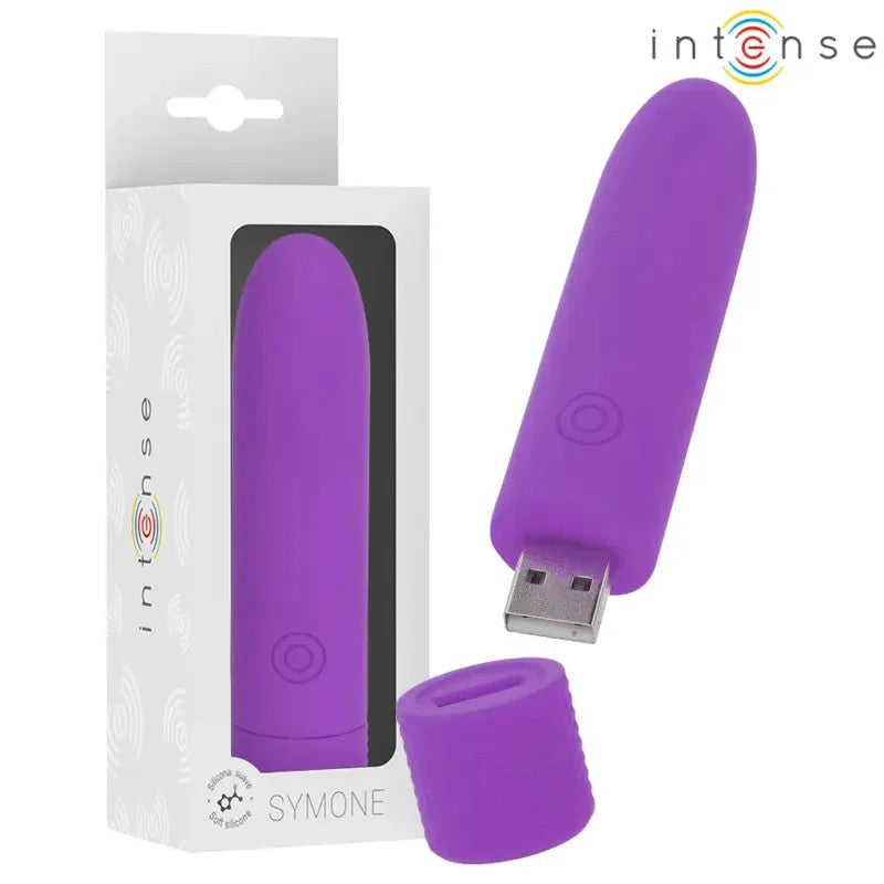 INTENSE–SYMONEUSBWIEDERAUFLADBARERVIBRIERENDERBULLET8VIBRATIONENLILA10X2,2CM