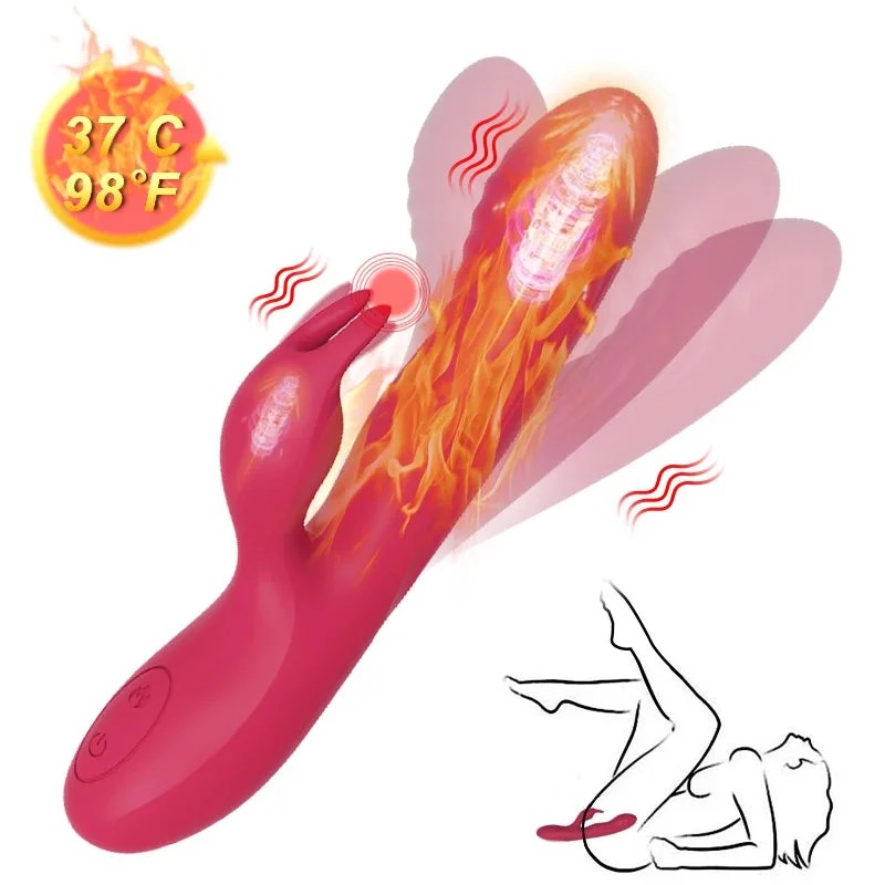 Kaninchen-Klitoris-G-Punkt-Vibrator–automatischbeheizteKlitoris-Nippelklemmen,vibrierendesProstata-Massagegerät