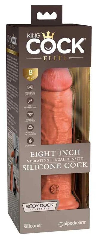 KingCockElite8“Vibrating+DualDensitySiliconeCockTan