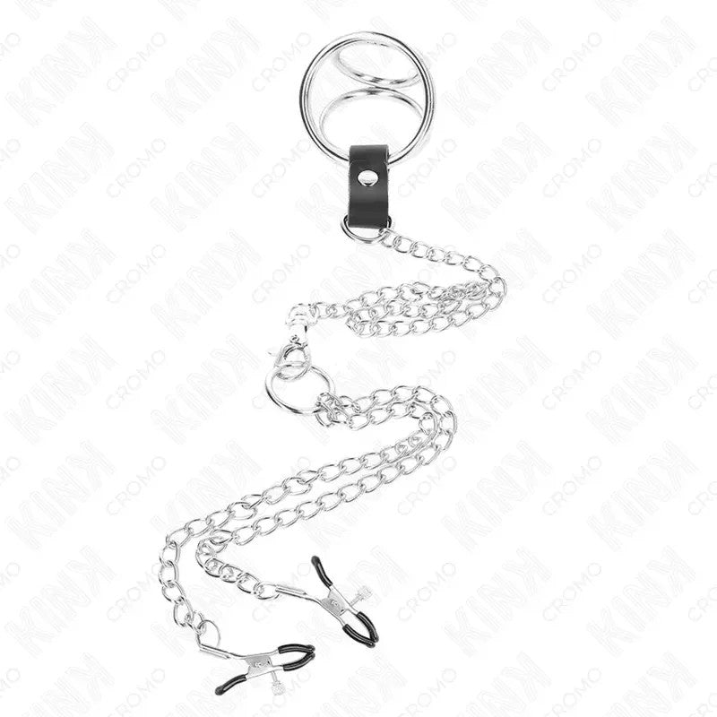 KINK–DREIFACHCHROMMETALLPENISRING3,8CMBIS5CMMIT26CMMETALLKETTEUNDNIPPELKLEMMENMODELL1