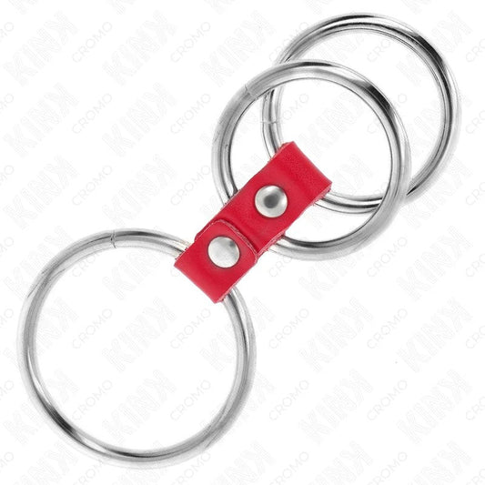 KINK–DREIFACHMETALLPENISRING3,7CMBIS5CMVERBUNDENMITROTEMLEDER