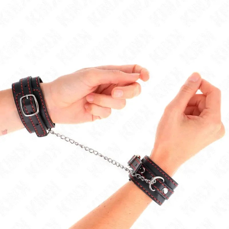 KINK–KLEINEHANDGELENKSFESSELNSCHWARZMITROTEMFUTTERVERSTELLBAR14-24CMX3,5CM