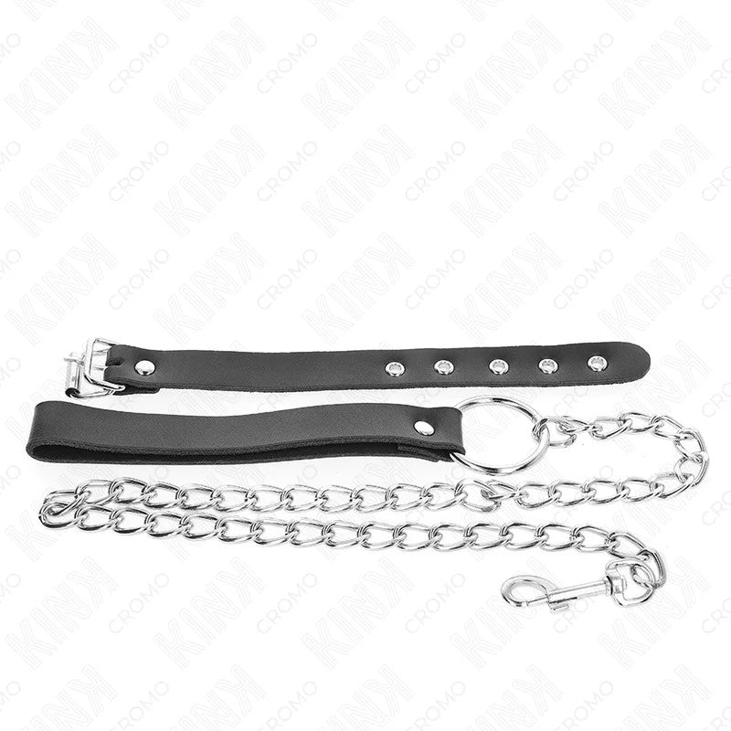 KINK–PENISRINGAUSLEDERMITRIEMEN21,5X2CMUNDMETALLKETTE60CM