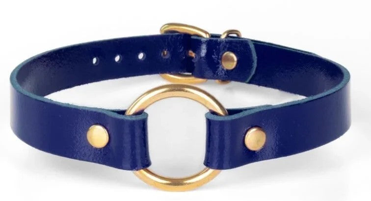 KinkySabine–Lederhalsbandblau/gold‚klein‘