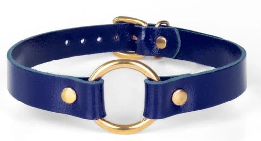 KinkySabine–Lederhalsbandblau/gold‚klein‘