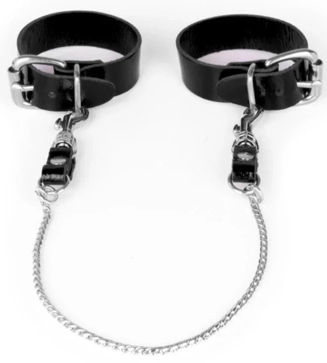 KinkySabine–LederhandfesselnmitKetteschwarz/silber