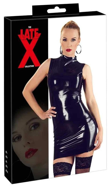 Latex-MinikleidmitStehkragenschwarzS–2XL
