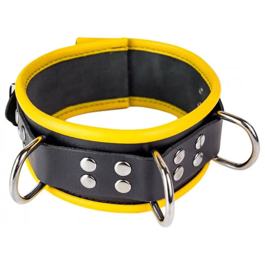 LeatherNecklace3RingsDBlack-Yellow