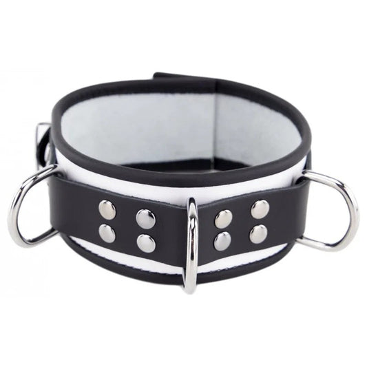 LeatherNecklace3RingsDWhite-Black