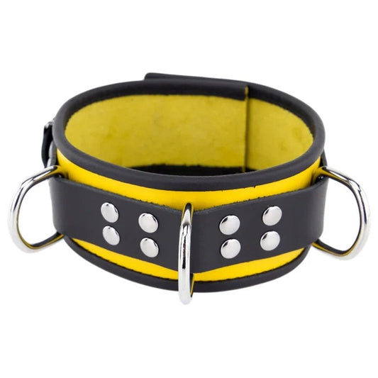 LeatherNecklace3RingsDYellow-Black
