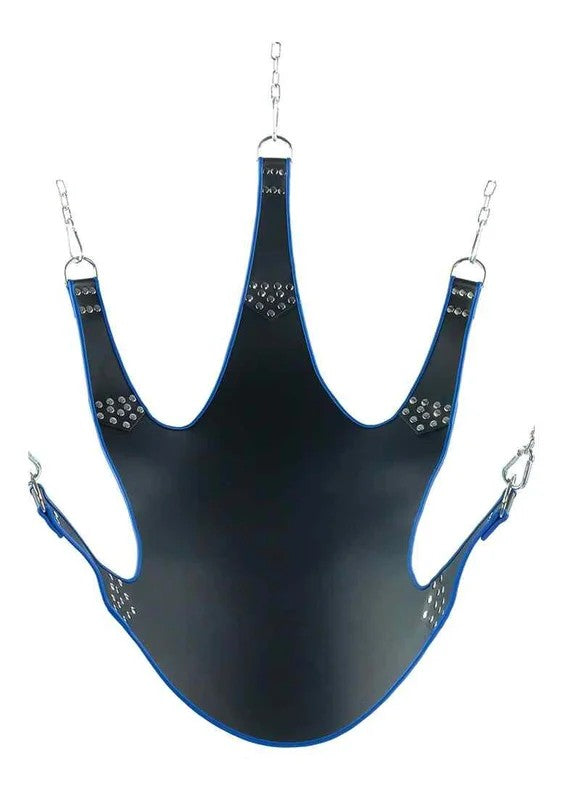 Leatherslingwithbluepiping–5points–Black