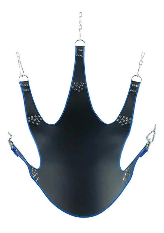 Leatherslingwithbluepiping–5points–Black