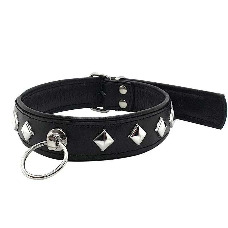 LeatherStuddedO-RingCollar–Black