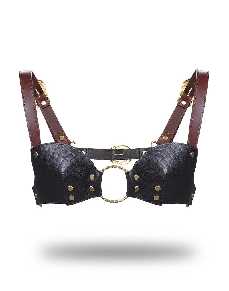 LederBralette–Schwarz,Braun&Gold
