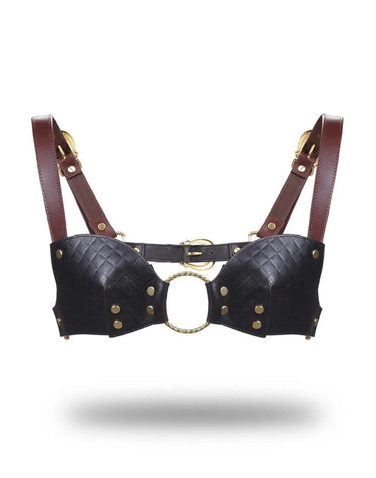 LederBralette–Schwarz,Braun&Gold