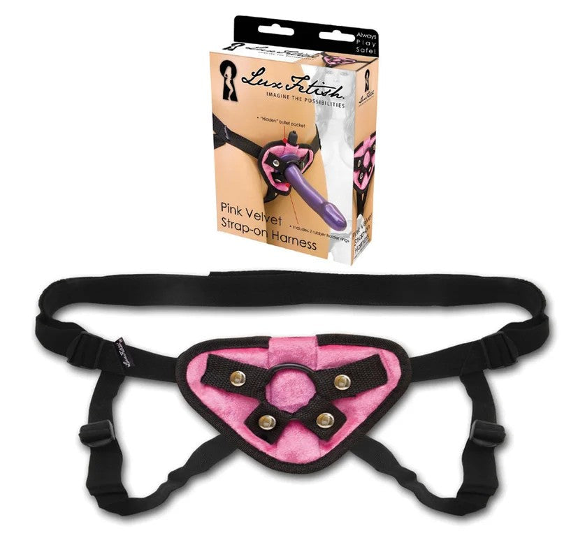 LUXFETISHPinkVelvetStrap-OnHarness