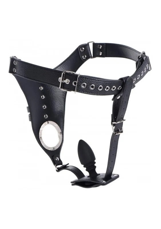 MaleChastityHarness+SiliconeAnalPlug–Black