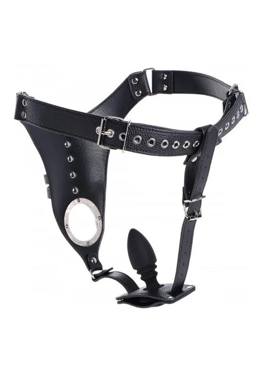 MaleChastityHarness+SiliconeAnalPlug–Black