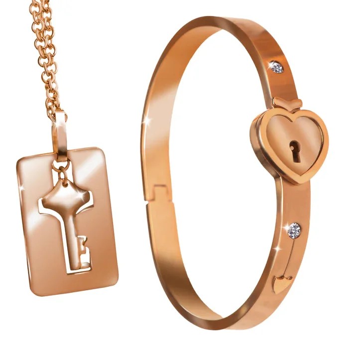MasterSeries–ArmbandmitManschettenverschlussundSchlüsselhalsbandRoseGold