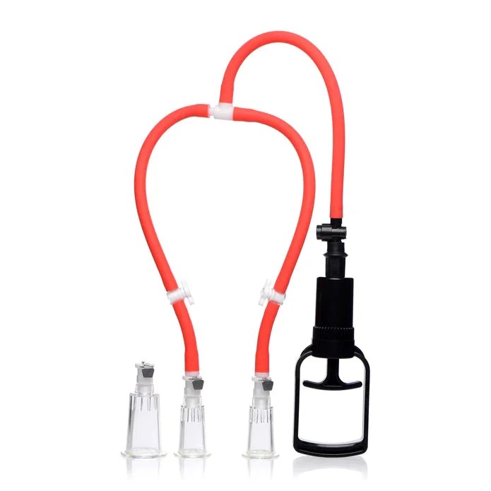 MasterSeries–DreiwegeSuckHerNippleandClitPumpensystem–rot
