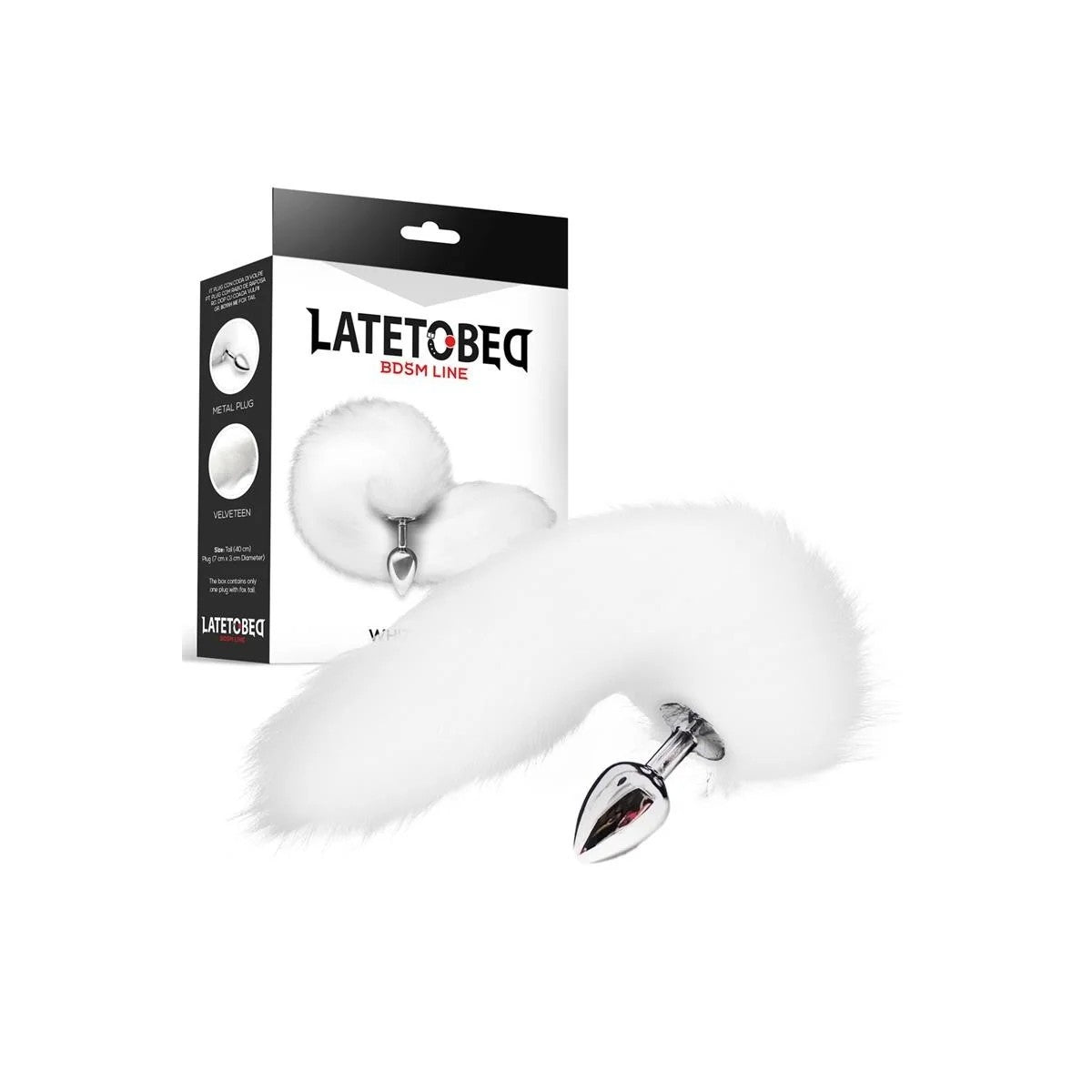 METALL-ANALPLUGMITFUCHSSCHWANZVELVETTOUCH40CMWEISSVONLATETOBEDBDSMLINE