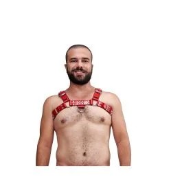 MisterBLeatherChestHarnessSaddleLeatherRed