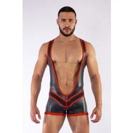 MisterBNeoprenWrestlingSuitFullZipSchwarzRot