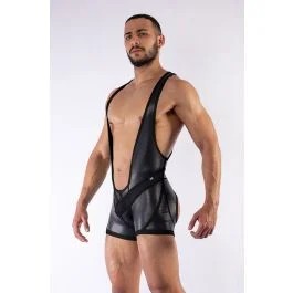 MisterBNeoprenWrestlingSuitOpenBackSchwarz