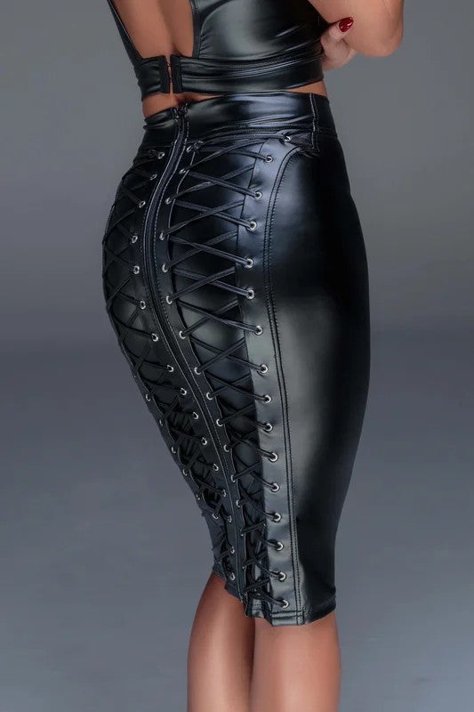 NoirHandmadeF152PowerwetlookPencilSkirtwithLongZipper