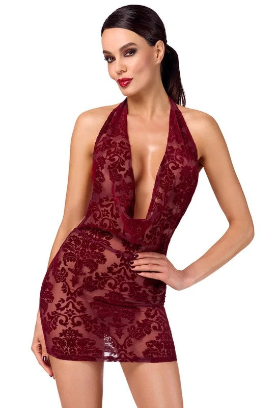 NoirHandmadeF385KinkRoyalCascadeMiniDressBurgundy